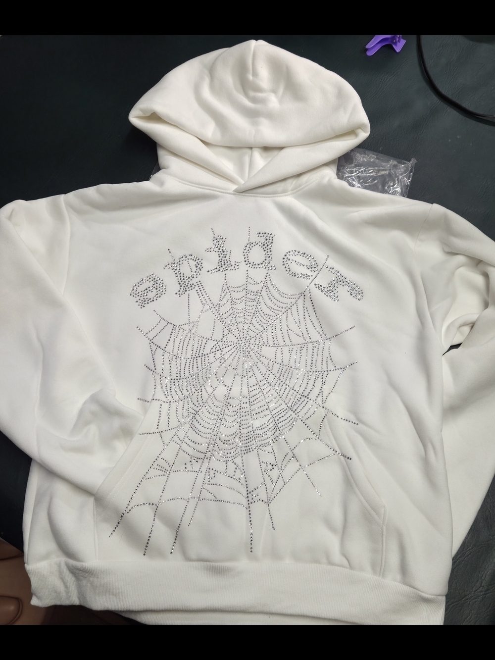 Sp5der Hoodie OG Rhinestone Mens White HD014 - Picture 6 of 8